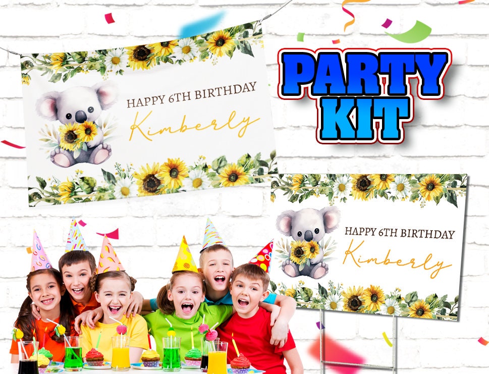 Koala Theme Birthday Banner Sign – Customized Party Backdrop ...